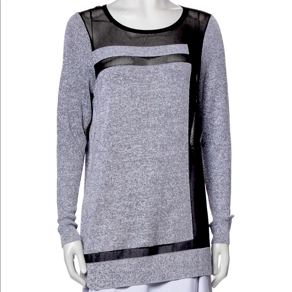 Helmut Lang Color Block Mesh Scoop Neck Sweater - image 1